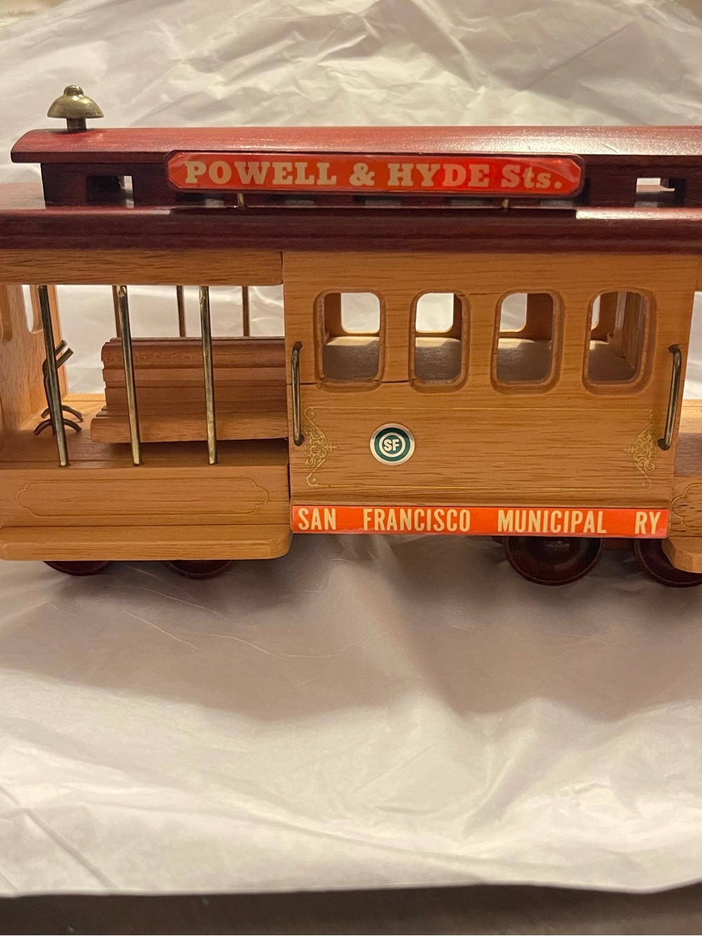 Powell & Hyde Wooden Cable Car Toy - Red and Natural Wood